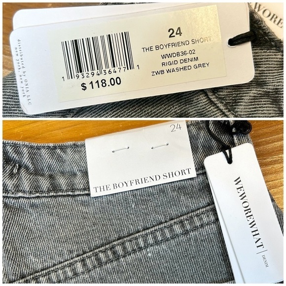 NWT WeWoreWhat Denim The Boyfriend Short, Side Slits, Raw Hem in Washed Grey, 24 - Picture 12 of 16